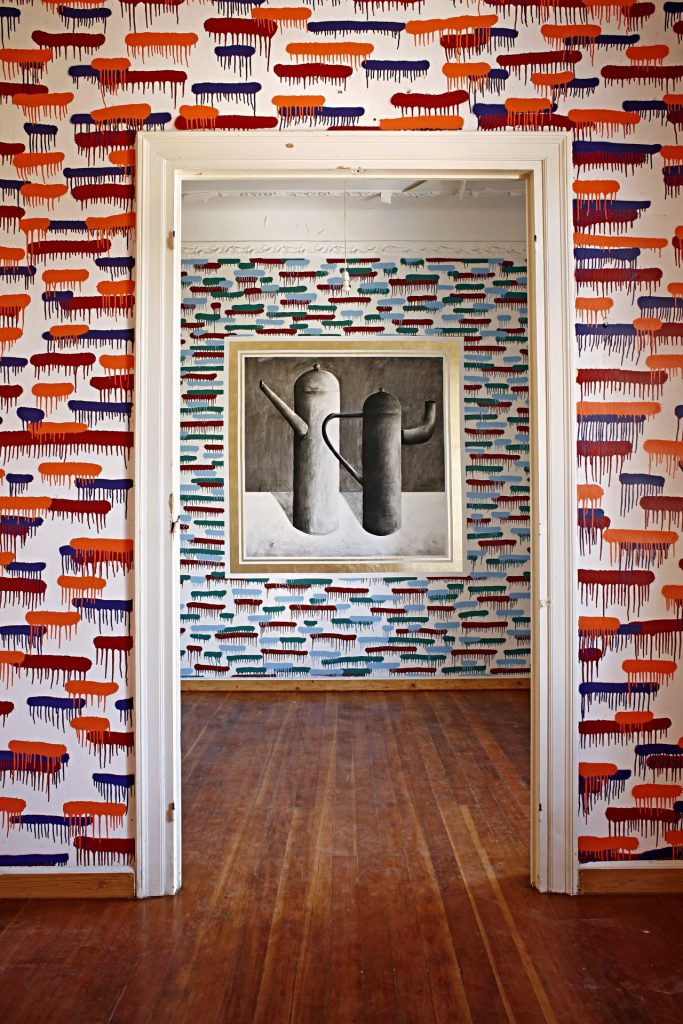 <i>still lifes, gold and peeling paint</i>, 2011
</br>
installation view, remap, athens>
