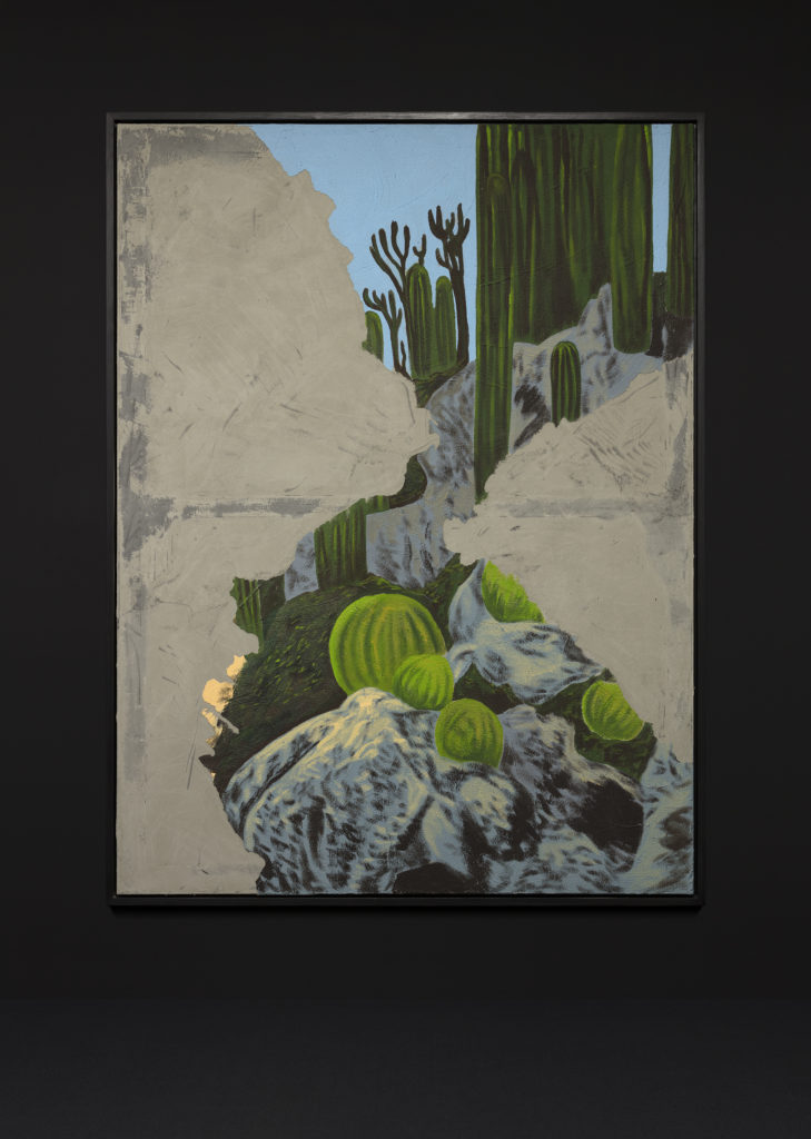 <i>sans titre (le jardin exotique)</i>, 2018
</br>
acrylic paint and concrete on canvas
</br>
206 x 156 cm / 81.1 x 61.4 in
</br>
installation view, villa sauber, nouveau musée national de monaco, monaco>