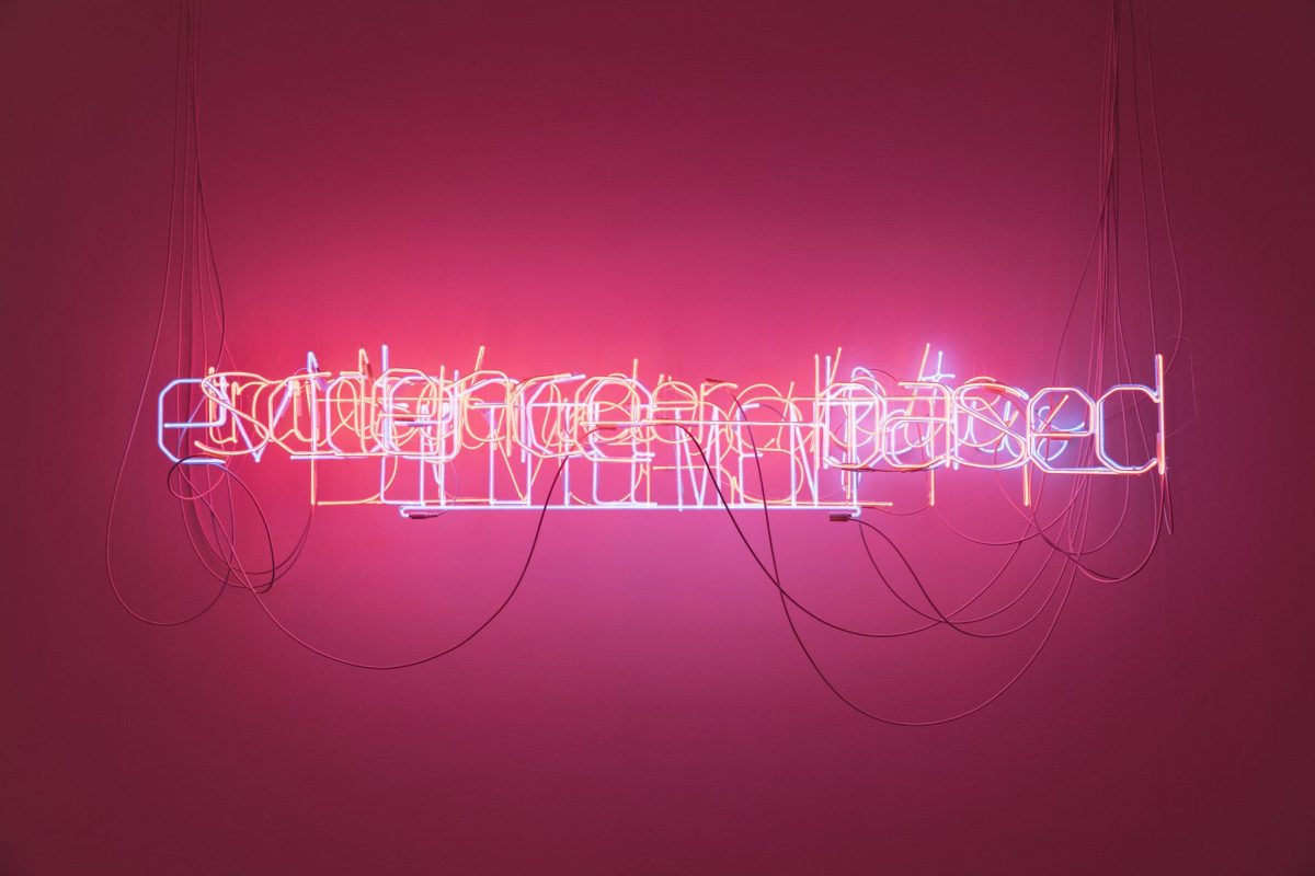 <i>forbidden woods illuminated</i>, 2018</br>neon lights, nylon, metacrylate