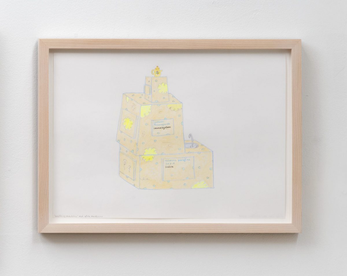 godanti (design for object, ca. 3,5 m. height), 2019
color pencil and pen on paper, 24,7 x 33,5 x 1,9 cm / 9.7 x 13.2 x 0.8 in (framed)