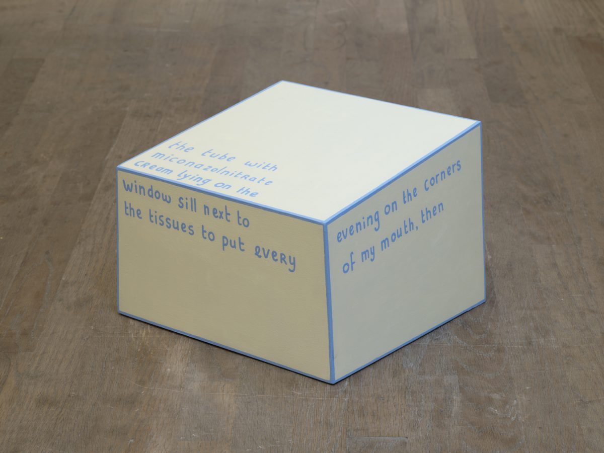 miconalzolnitrate 2, 2019
acrylic paint on wood, 21,4 x 28,5 x 31,2 cm / 8.4 x 11.2 x 12.3 in