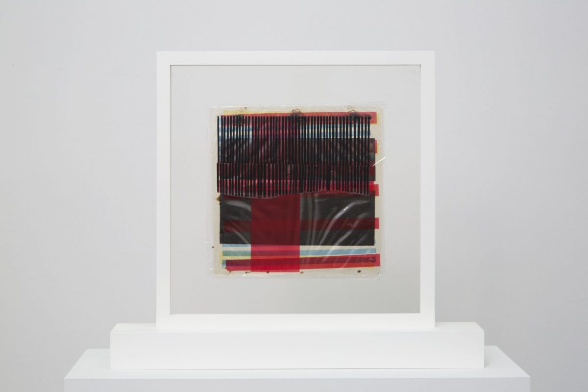 <i>los alamos</i>, 1958
</br>
mixed media on gloss transparent sheet, 24 x 24 cm / 9.4 x 9.4 in>