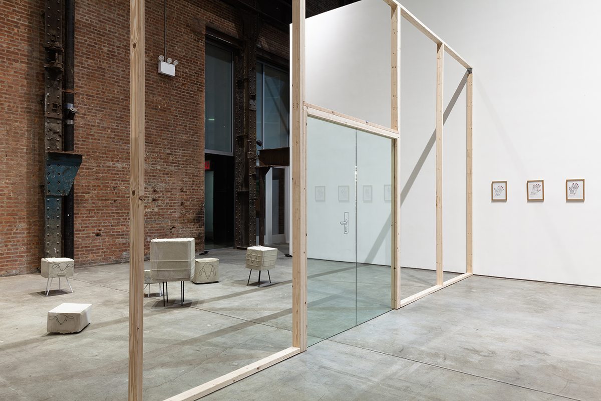 <i>puddle, pothole, portal</i>, 2014 
</br>
installation view, sculpture center, new york
>