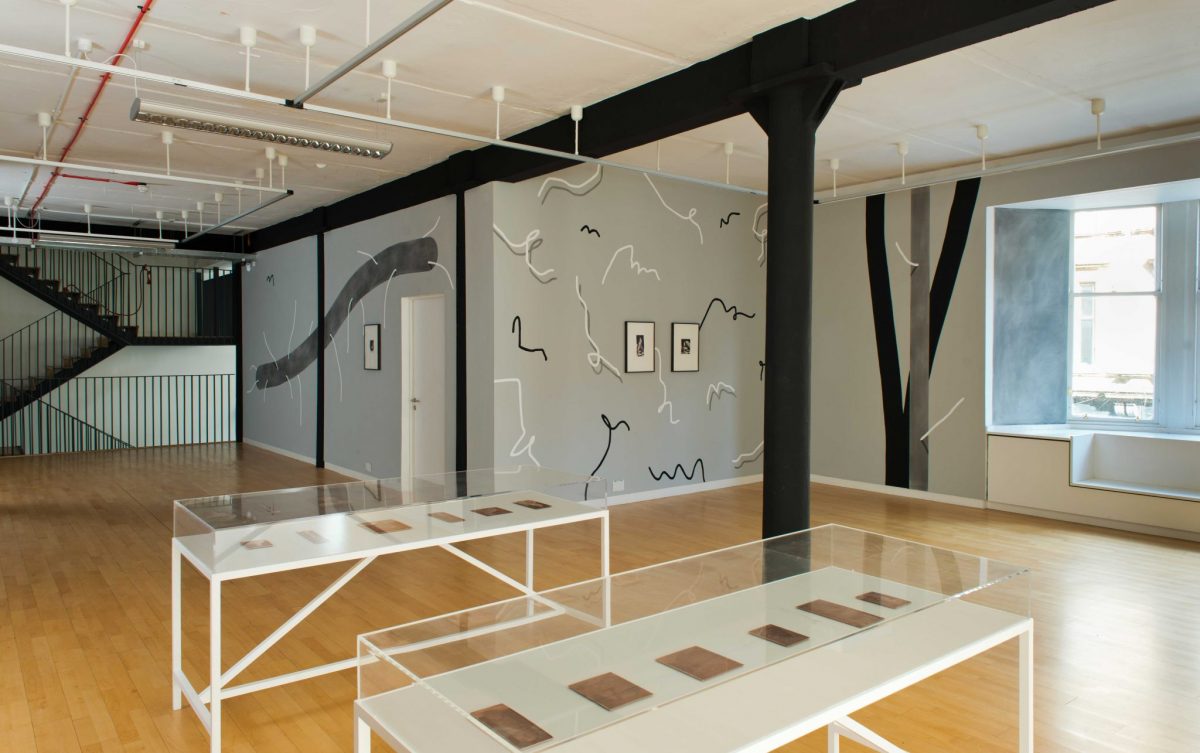<i>mezzotint</i>, 2016
</br>
installation view, Glasgow print studio, glasgow 
>