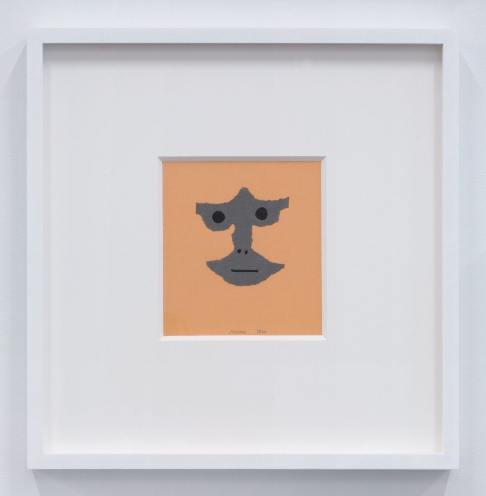 <i>viso di ignoto (face of unknown)</i>, 1960
</br>
collage and ink on paper, 15 x 14 cm / 5.9 x 5.5 in
>