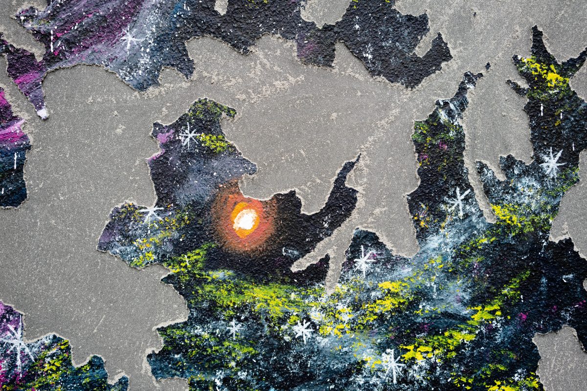 <i> The All</i>, 2023 </br>acrylic and concrete on canvas</br>
detail</br>>