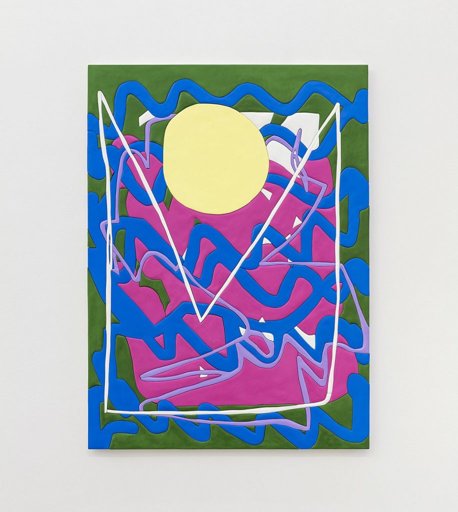 <i>sun soundwaves</i>, 2016</br>
medite, aqua resin, casein and acrylic</br> 185.5 × 134.62 cm 73 x 53 in