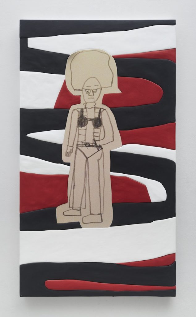 <i>bra person 1</i>, 2016</br>
medite, aqua resin, casein and acrylic</br> 150 × 84 cm 59 x 33 in