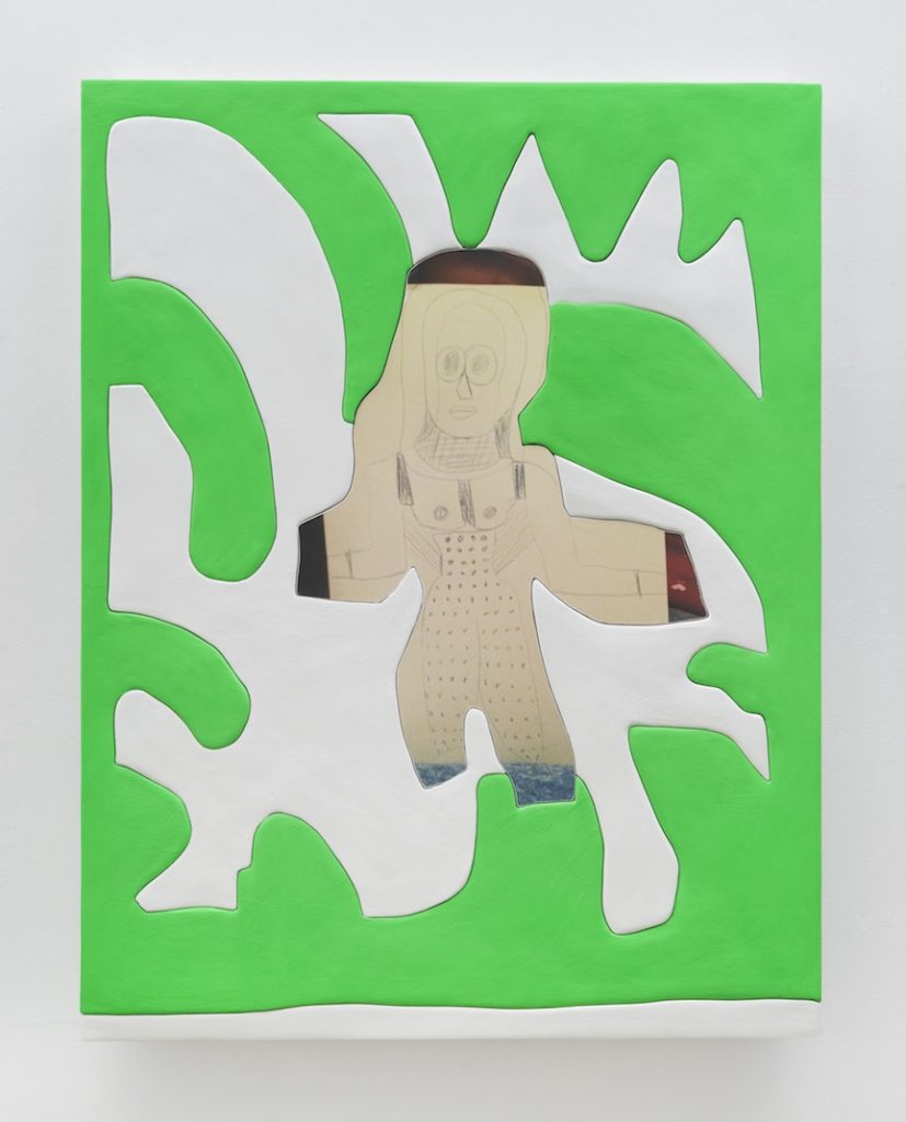 <i>excuse me ma'am, again</i>,2016</br>
medite, aqua resin, casein and acrylic</br> 112 × 86.5 cm 44 x 34 in