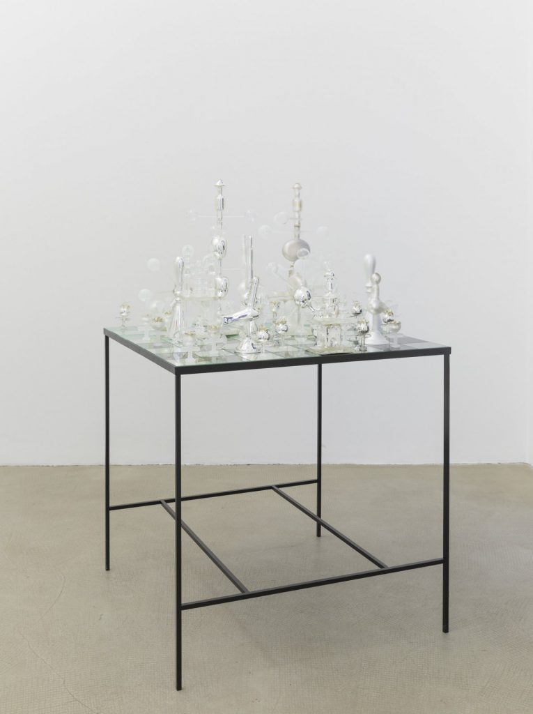 pae white, yield event, 2014
steel, glass 35 glass chess pieces, 81 x 81 cm (table)