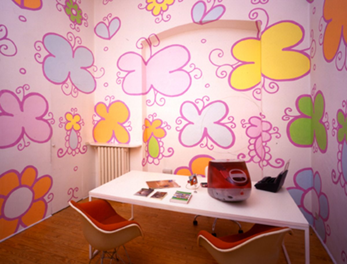 lily van der stokker, installation view, francesca kaufmann, milan, 2002