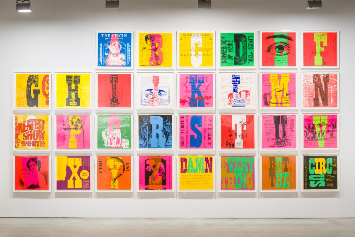 <i>Someday Is Now: The Art of Corita Kent</i>, 2015
</br> 
installation view, Pasadena Museum of California Art, Pasadena>