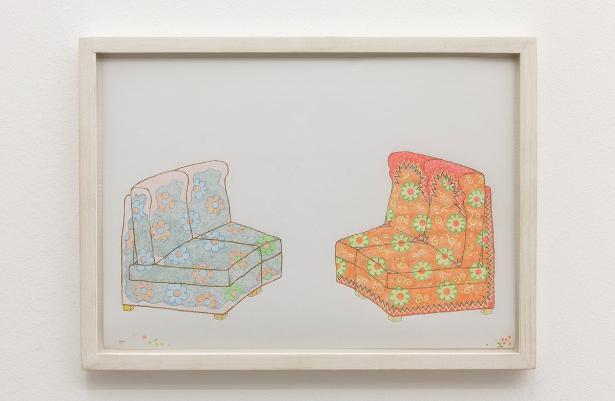 lily van der stokker, armchairs, 1997
framed drawing, 32 x 34 cm