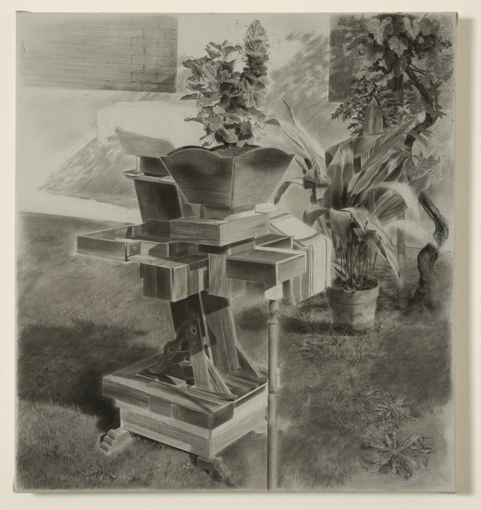 <i>untitled</i>, 2009</br>
charcoal on canvas</br>
86 x 83 x 5 cm / 33.9 x 32.7 x 2 in