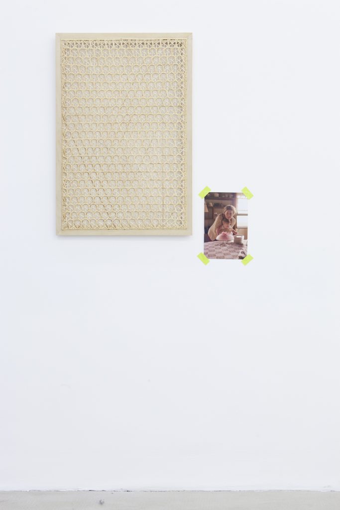 <i>by way of countless generations of stretched bellybuttons</i>, 2012</br>
vienna caning with frame</br> 75 x 52 cm, digital photo, 26 x 17 cm