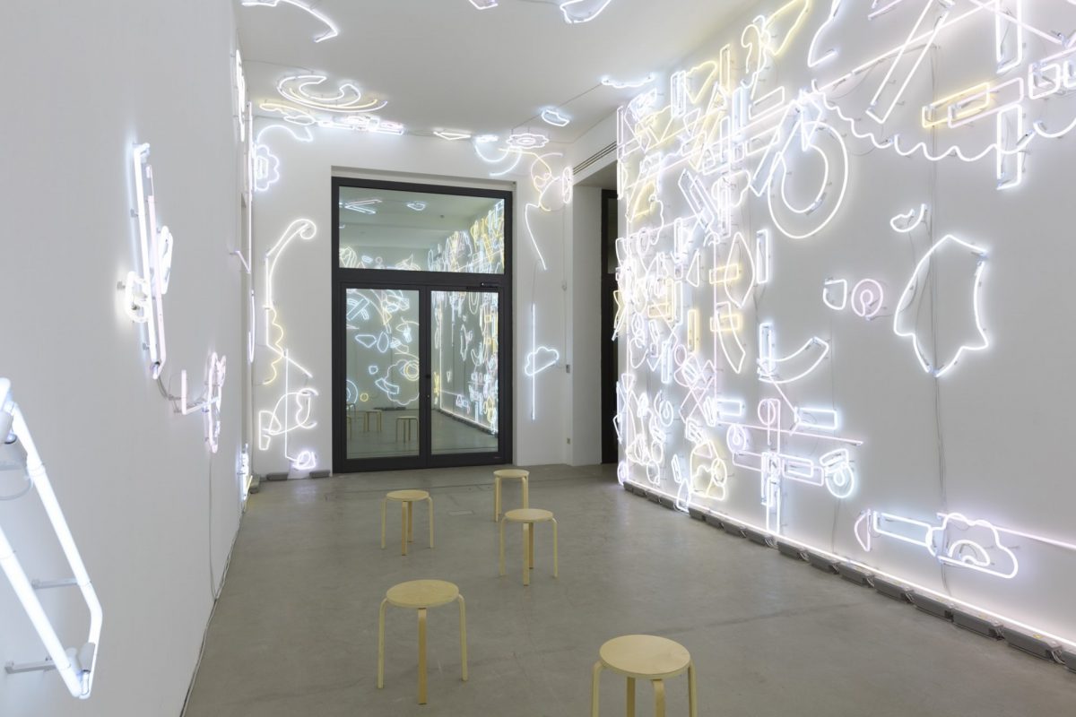 pae white, ...and then you know what?, 2014
lucky charms neon, transformers, electrical wire, site specific