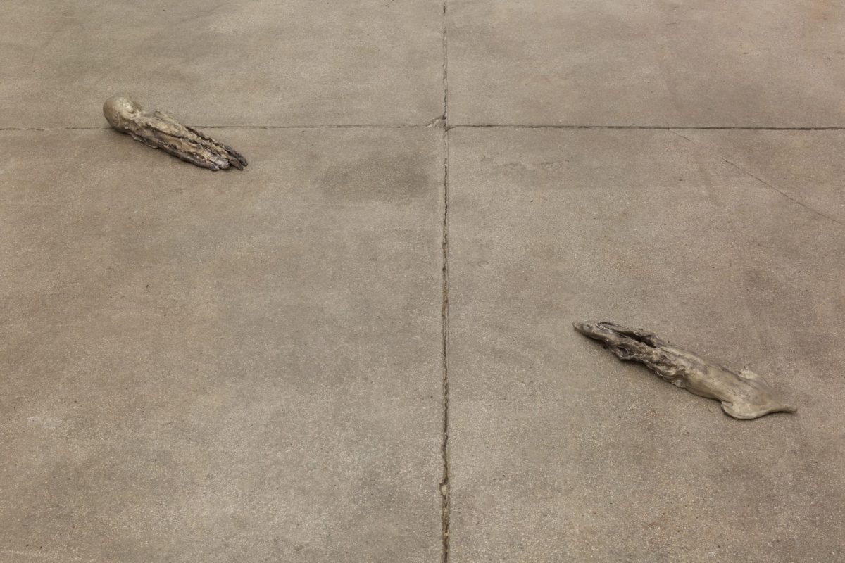 <i>an octopus and a squid move away from each other to find themselves on the other side of the globe</i>, 2012 - 2018</br>white bronze</br> 8,9 x 52,1 x 11 cm / 3.5 x 20.5 x 4.3 in (left)</br>7 x 38 x 15.2 cm / 2.7 x 19.5 x 6 in (right)