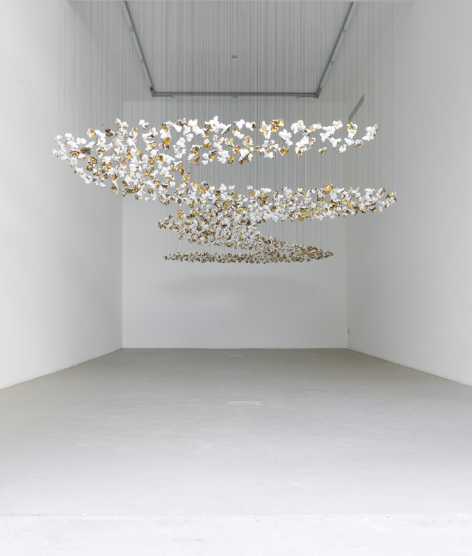 pae white, pop storm, 2011
japanese paper clay, black thread, variable dimensions