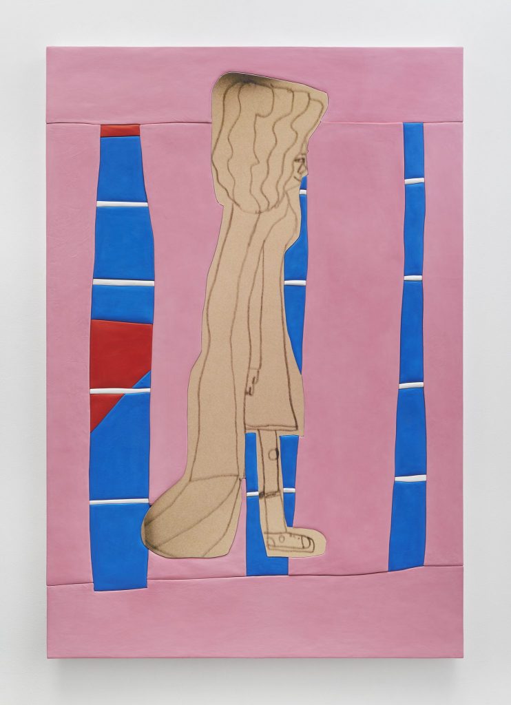 <i>excuse me ma'am</i>, 2016</br>
medite, aqua resin, casein and acrylic </br>185.8 × 126 cm 73 x 49.5 in