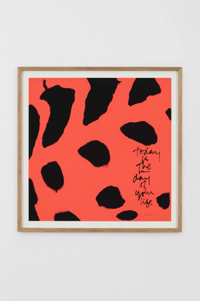 <I>the day - shell writing #1</I>, 1976
</br>
screenprint, 56 x 56 cm / 22.1 x 22.1 in>