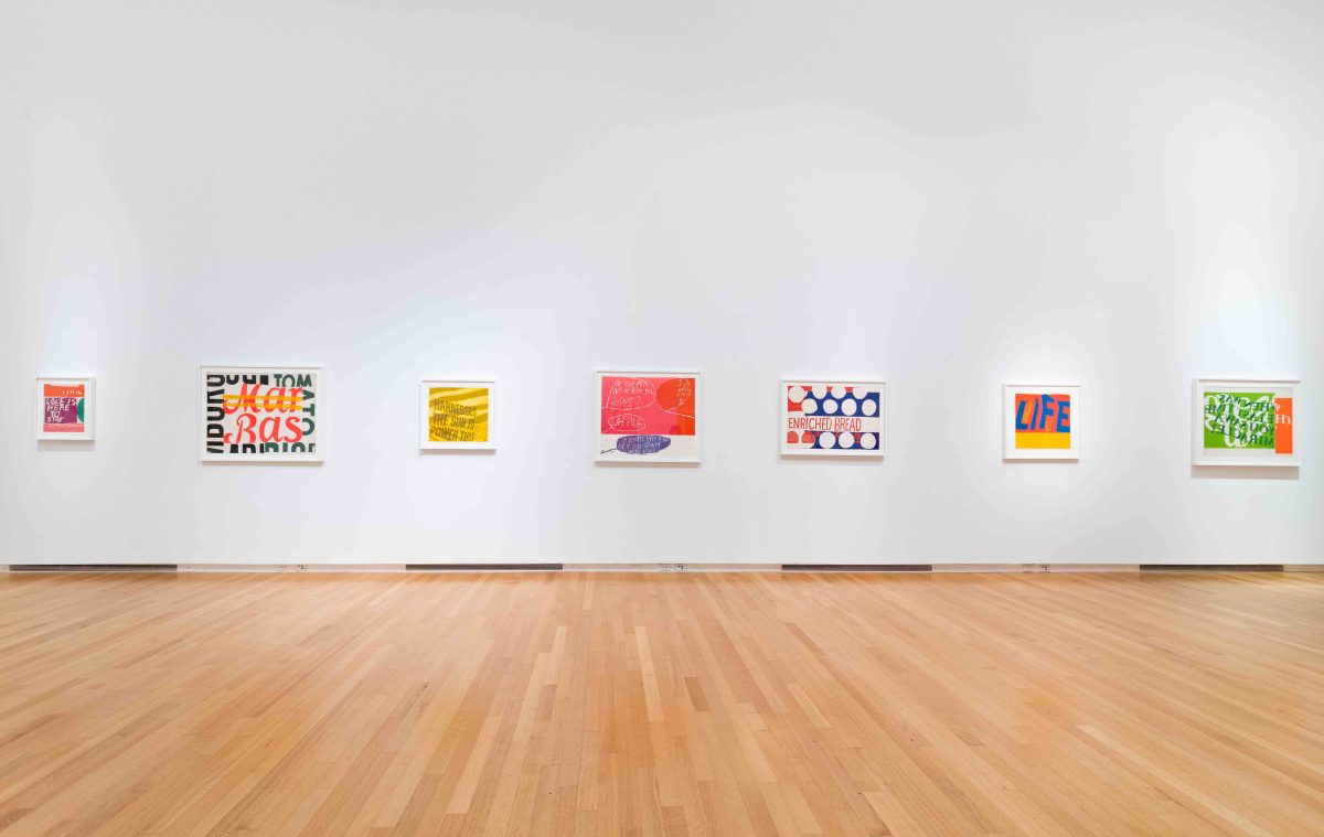 <i>WE CARE: WORKS BY CORITA KENT</i>, 2022
</br> installation view, Silber Art Gallery | Goucher College, Baltimore>