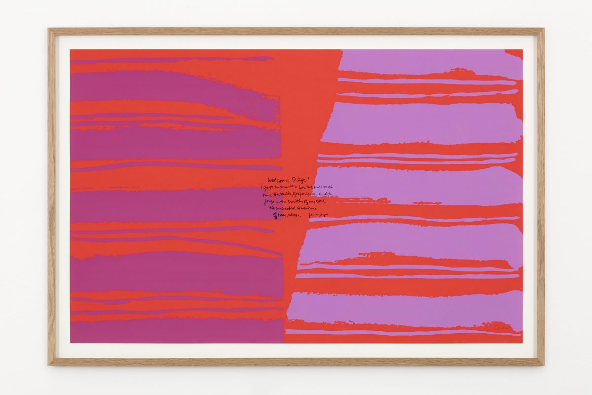 <i>welcome o life</i>, 1973
</br>
screenprint, 55,8 x 86,3 cm / 22 x 34 in>