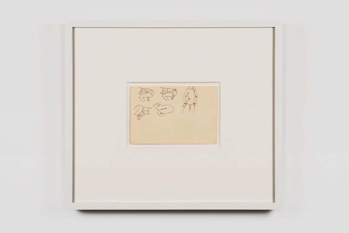 Christina Ramberg
</br>
<I>Untitled (torsos)</I>,1971
</br>
ballpoint pen and colored pencil on paper, 10 x 15,2 cm / 4 x 6 in