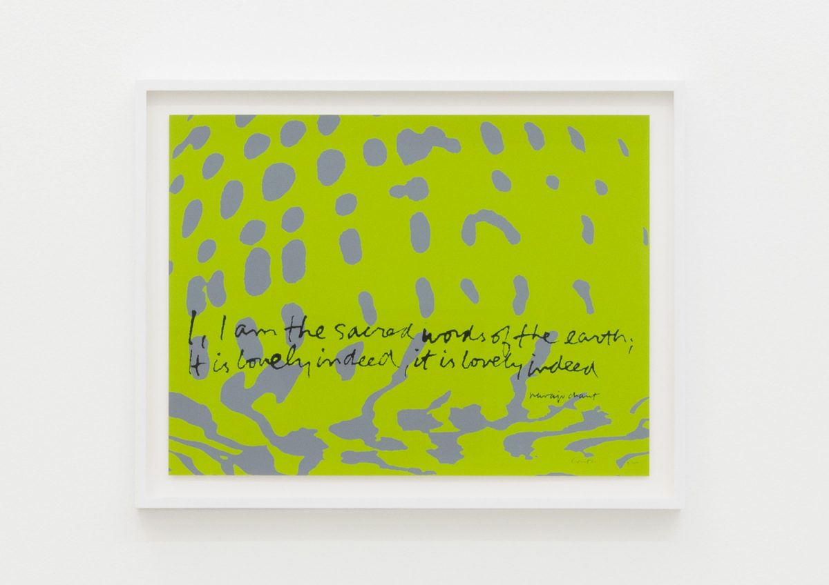 <I>i am the sacred words of the earth - shell writing #3</I>, 1976
</br>
screenprint</br>
49,5 x 63,5 x 4 cm / 19.4 x 25 x 1.5 in (framed)
