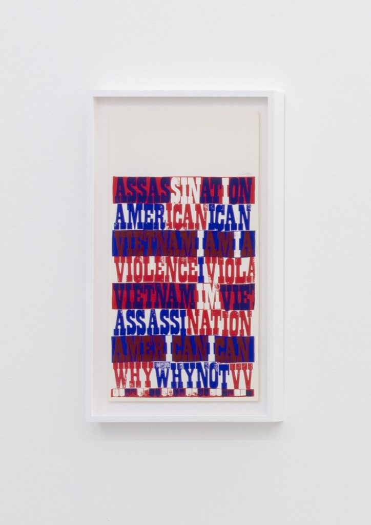 <I>american sampler</I>, 1969
</br>
screenprint</br>
66,5 x 38 x 4 cm / 26.1 x 15 x 1.5 in (framed)