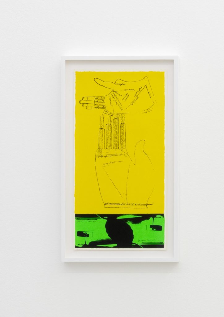 <I>green fingers</I>, 1969
</br>
screenprint</br>
66,5 x 38 x 4 cm / 26.1 x 15 x 1.5 in (framed)