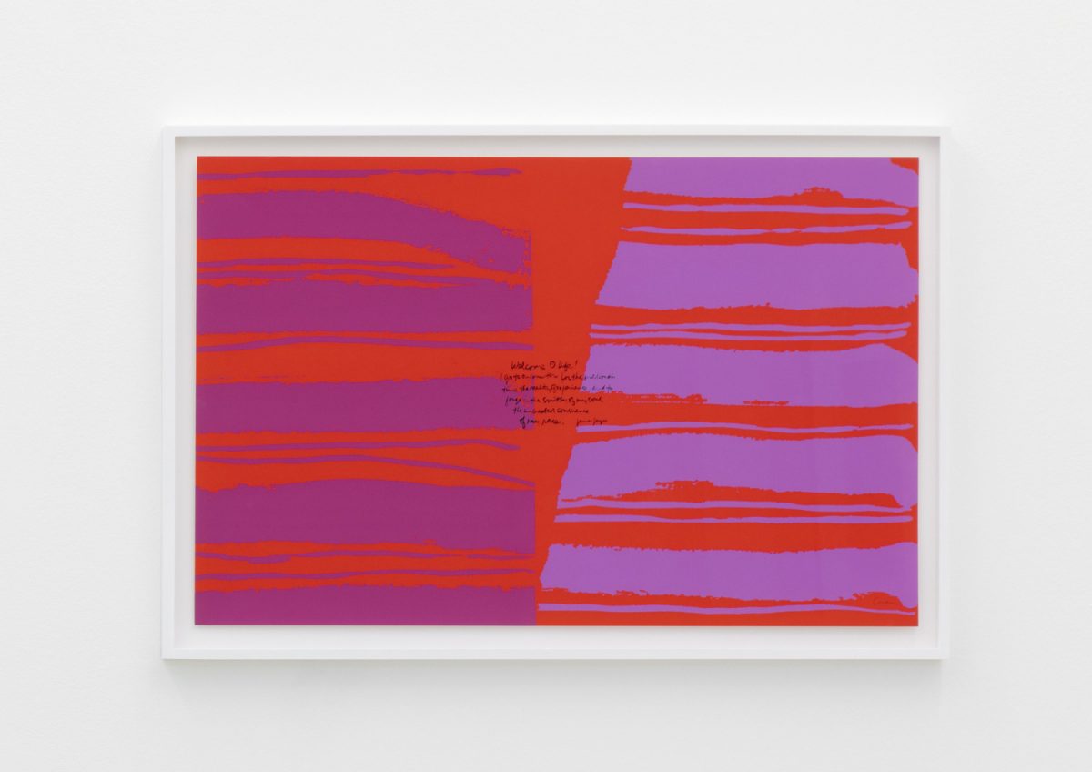 <I>welcome o life</I>, 1973
</br>
screenprint</br>
63,5 x 93,7 x 4 cm / 25 x 36.8 x 1.5 in (framed)