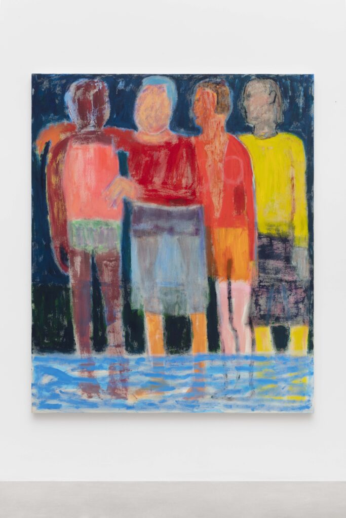 <i>Friends Standing in Low Water</I>, 2024</br> acrylic on canvas</br>
183 x 152,5 cm / 72 x 60 in>