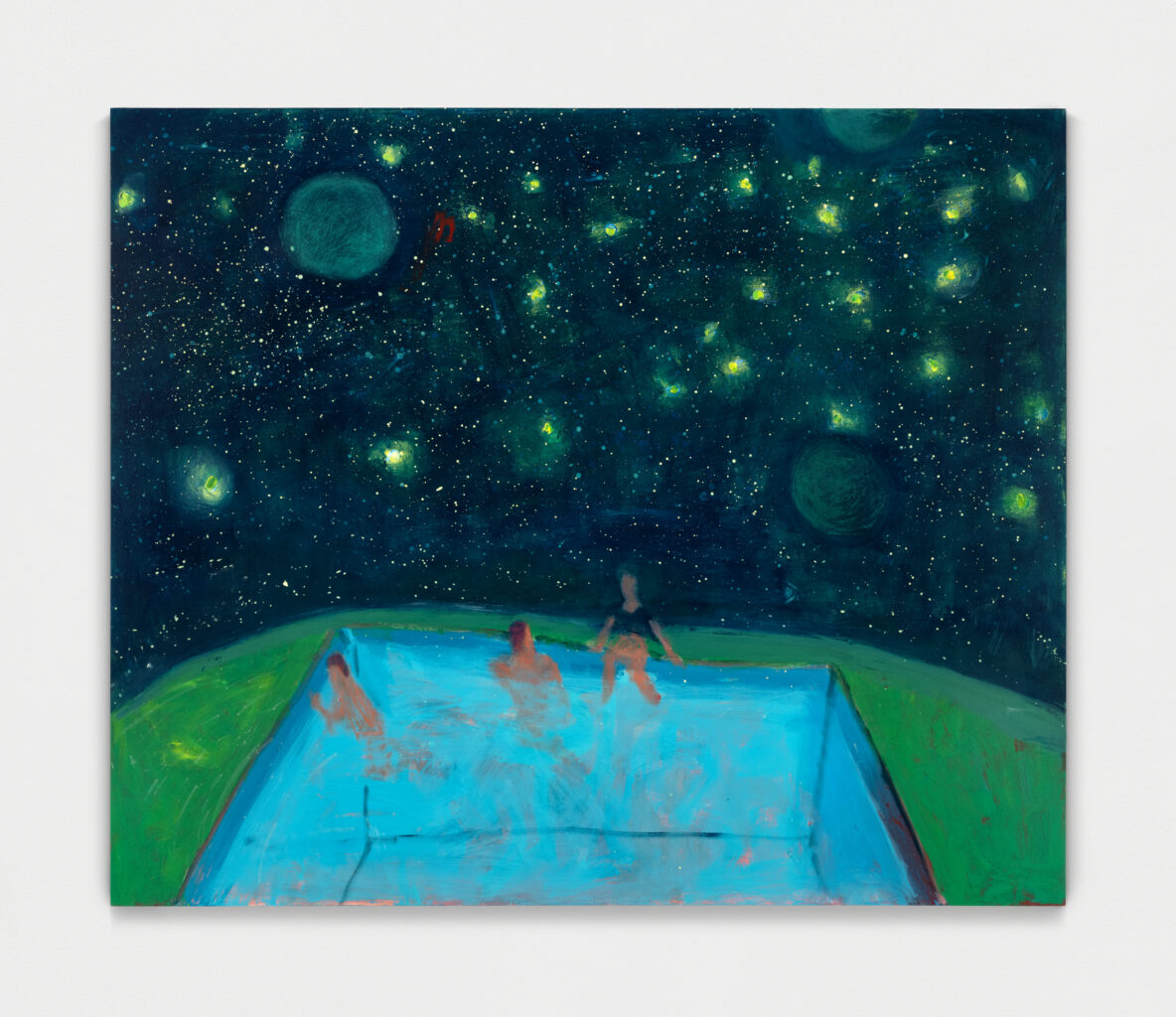 <i>Pool Under Thalo Green Sky</I>, 2023</br> acrylic on canvas</br>
152,5 x 183 cm / 60 x 72 in>