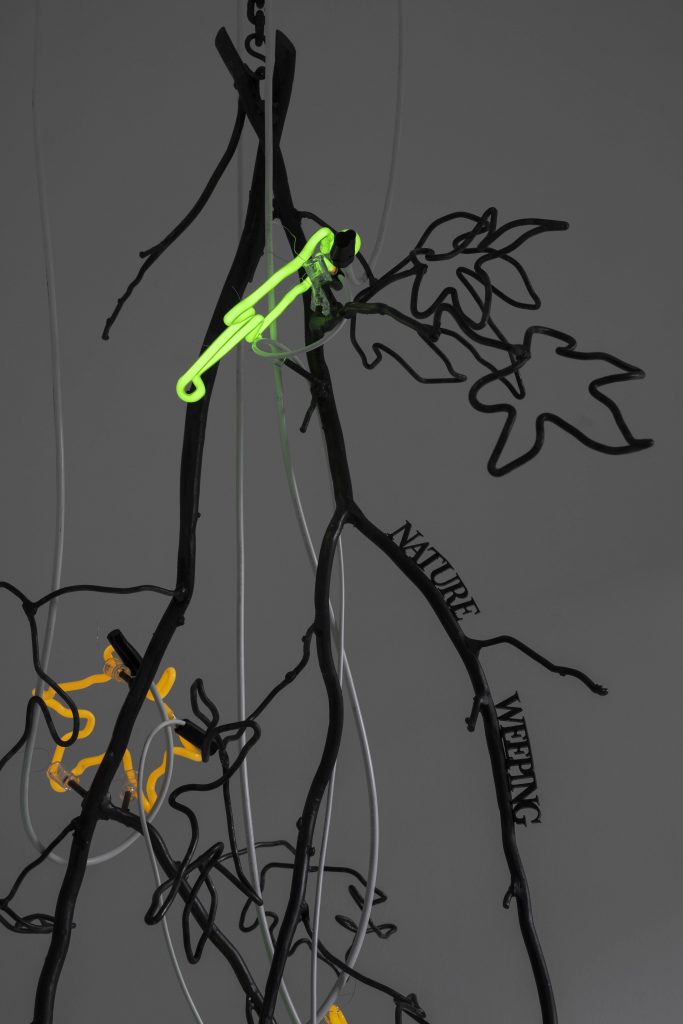 <i>Chandeliers of Interconnectedness </br>(NATURE WEEPING;
quote by Susan Griffin)</i>, 2022 </br>
(detail)