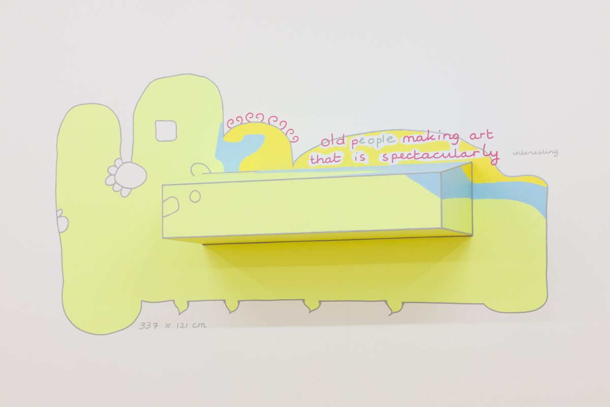 <i>Older people</i>, 1998-2022
</br>
acrylic paint on wall and wood</br>
200 x 300 cm / 78.7 118.1 in