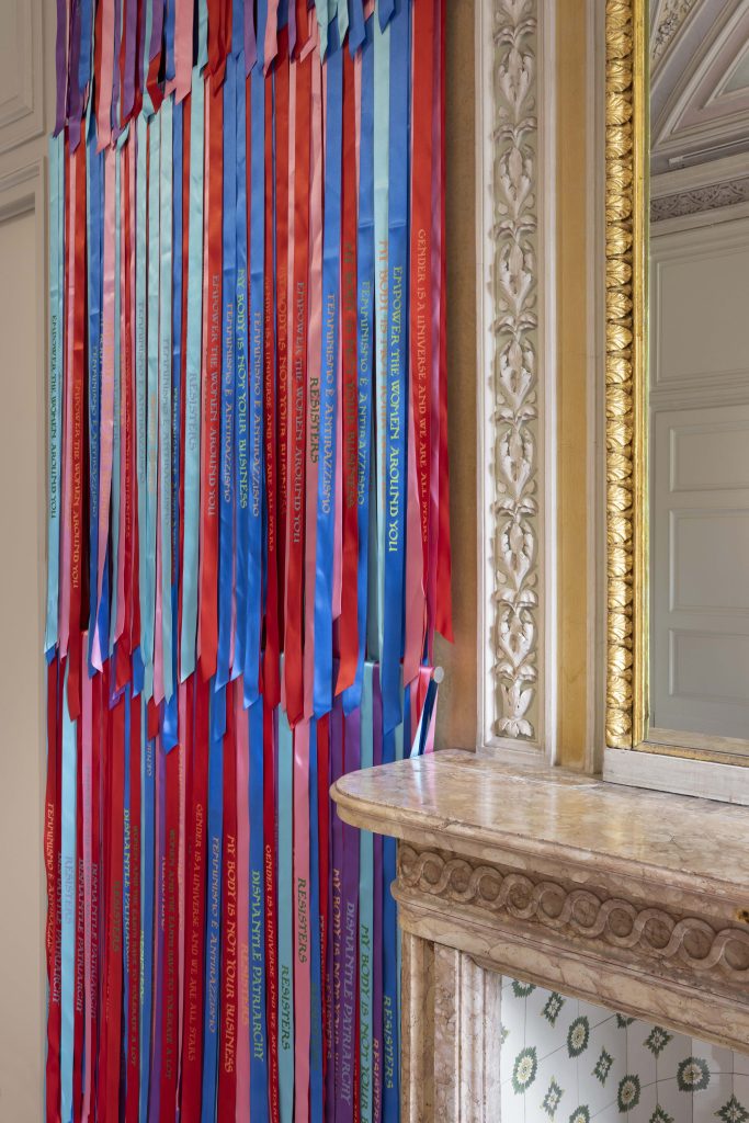 <i> ANDREA BOWERS. MOVING IN SPACE WITHOUT ASKING PERMISSION  </i>, 2022
</br> installation view, GAM – Galleria d’Arte Moderna, Milan 