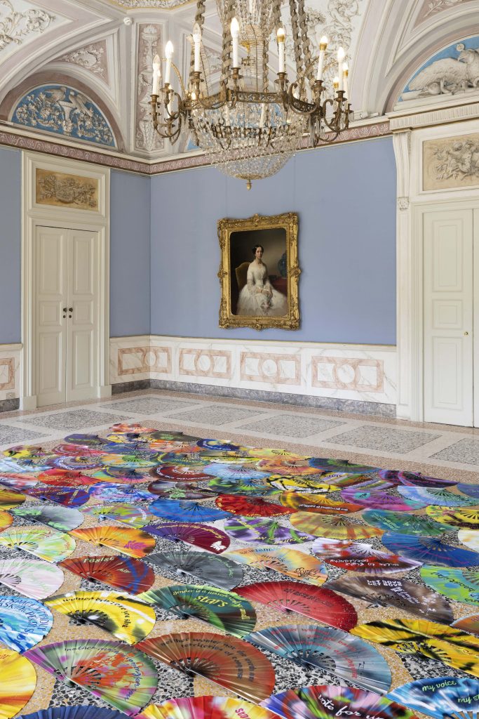 <i> ANDREA BOWERS. MOVING IN SPACE WITHOUT ASKING PERMISSION  </i>, 2022
</br> installation view, GAM – Galleria d’Arte Moderna, Milan 