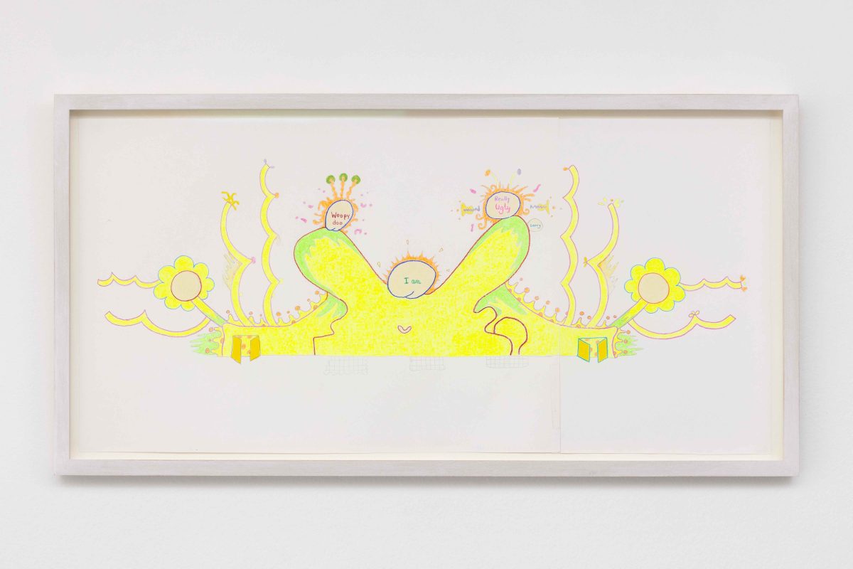 <i>Whoopy doo I am ugly 2 (design for wall painting and mixed media) </i>, 2009</br>colour pencil and pen on paper</br>
32 x 62,8 cm / 12.5 x 24.7 in