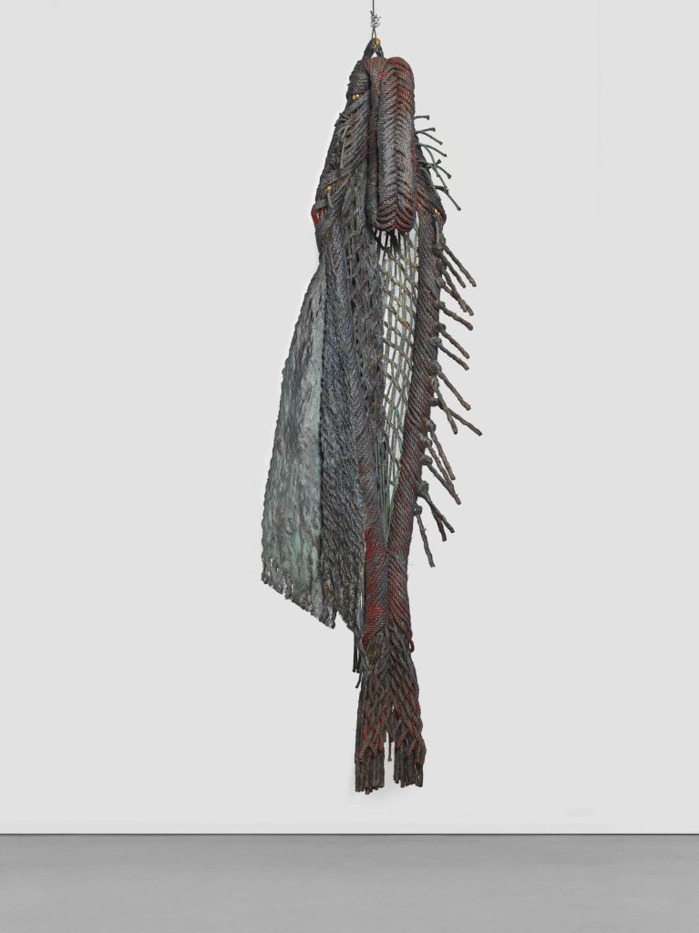 Francoise Grossen, <i>Metamorphosis IV (3)</i>, 1987-1990</br>dyed and acrylic painted manila, plaster</br>
185,5 x 50,8 x 25,5 cm / 73 x 20 x 10 in