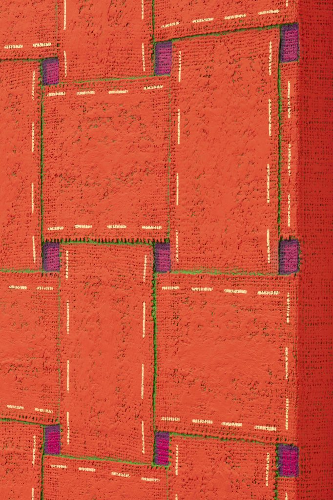 Dianna Molzan, <i>Orange Stiches</i>, 2023 </br> oil on jute
</br> (detail)