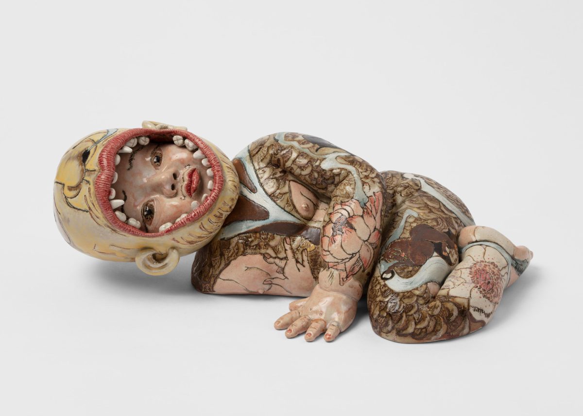 Skuja Braden, <i> Lil' Nipper </i> , 2007 </br> stoneware and porcelain
 </br> 15,2 x 44,5 x 19,1 cm / 6 x 17.5 x 7.5 in