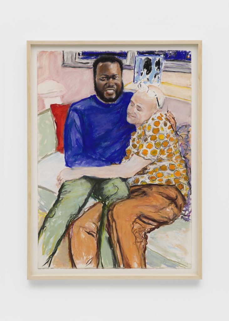 Billy Sullivan, <i> Kayode and Ricky </i>, 2023 </br> pastel on paper </br> 108 x 76,2 cm / 42.5 x 30 in (unframed)