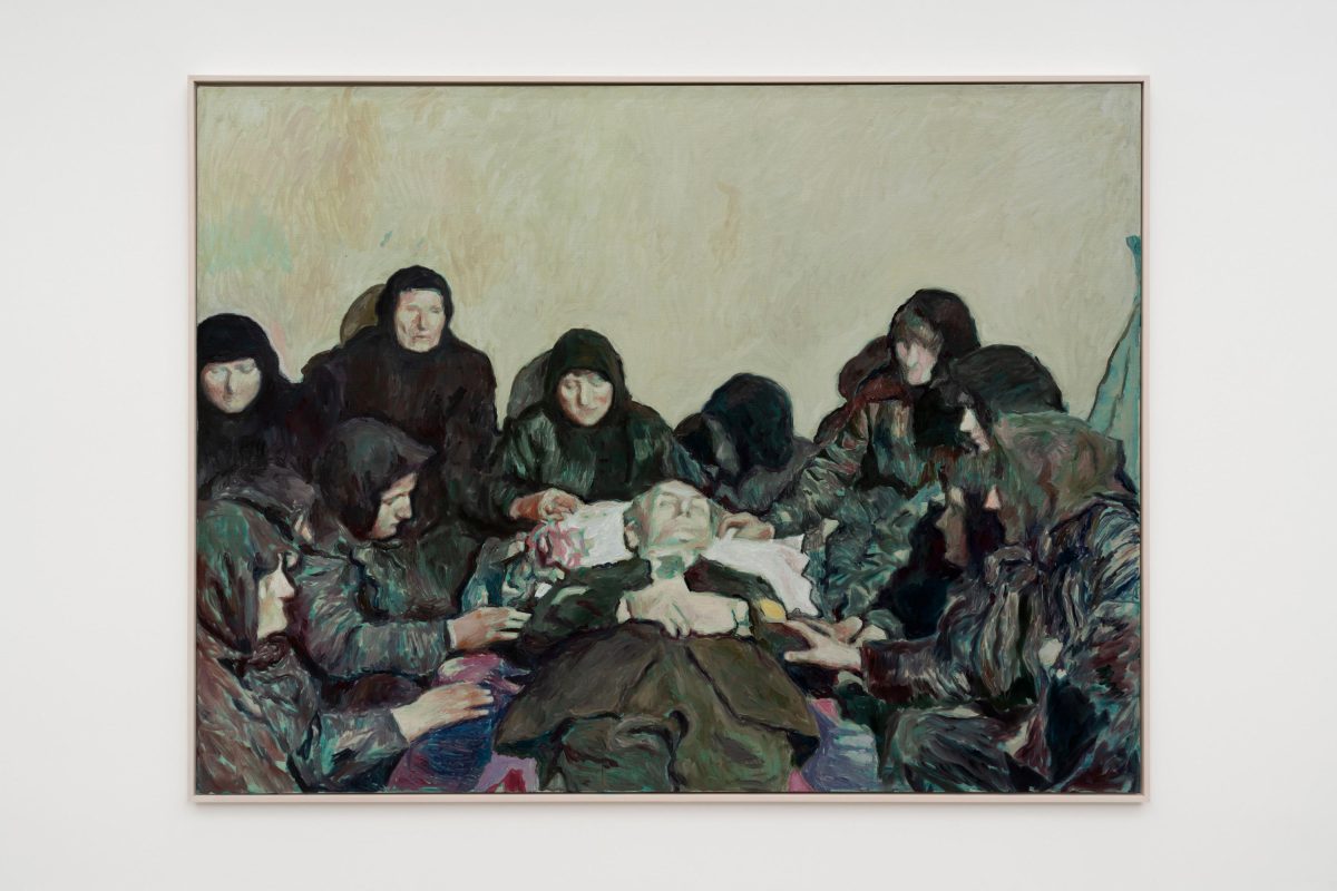 Adrian Paci, <i>Mourners</i>, 2023 </br> oil on canvas </br> 93.5 x 123.5 x 4 cm / 36.8 x 48.6 x 1.6 in