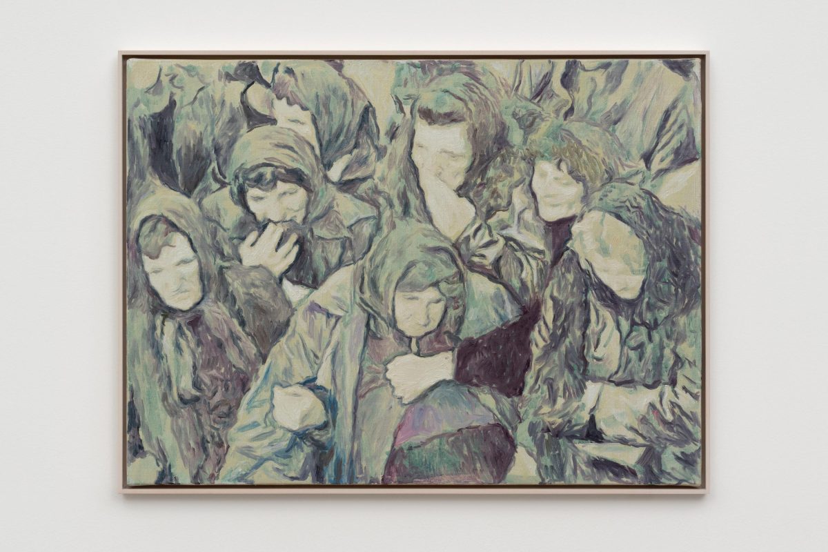 Adrian Paci, <i>Mourners</i>, 2023 </br> oil on canvas </br> 52.5 x 70 x 4 cm / 20.7 x 27.6 x 1.6 in
