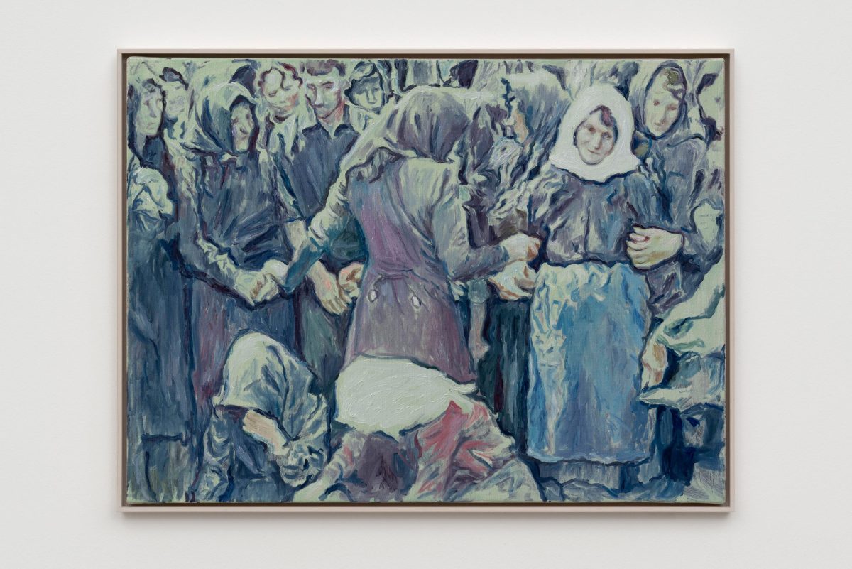 Adrian Paci, <i>Mourners</i>, 2023 </br> oil on canvas </br> 52.5 x 70 x 4 cm / 20.7 x 27.6 x 1.6 in