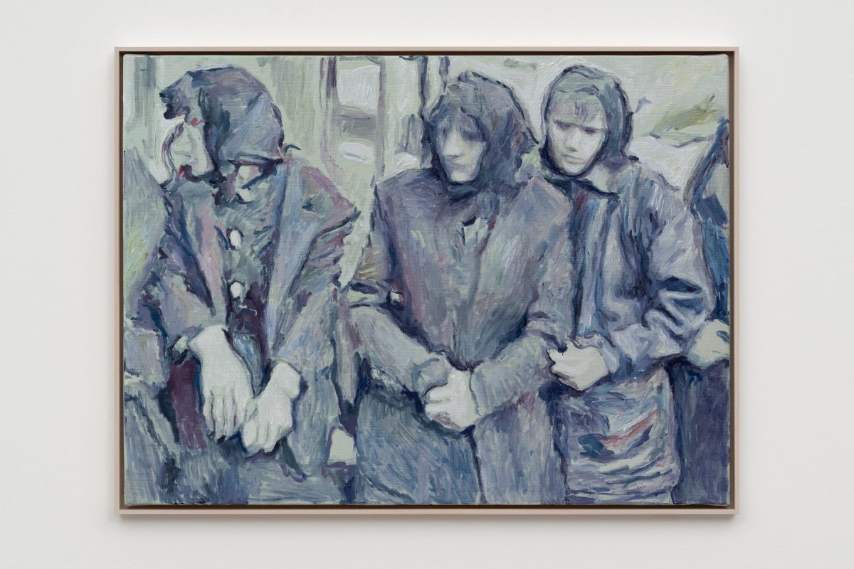 Adrian Paci, <i>Mourners</i>, 2023 </br> oil on canvas </br> 52.5 x 70 x 4 cm / 20.7 x 27.6 x 1.6 in