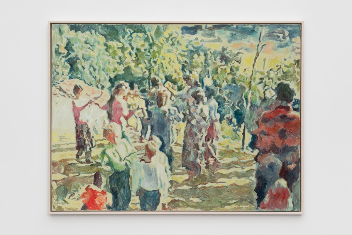 Adrian Paci, <i>Dancers</i>, 2023 </br> oil on canvas </br> 93.5 x 123.5 x 4 cm / 36.8 x 48.6 x 1.6 in