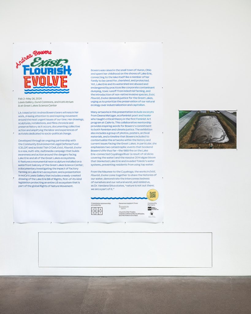 <i>Andrea Bowers. Exist, Flourish, Evolve</i>, 2023 </br> installation view, Museum of Contemporary Art, Cleveland