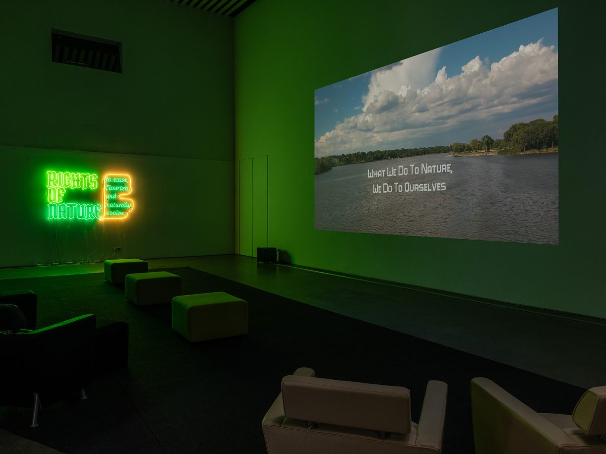 <i>Andrea Bowers. Exist, Flourish, Evolve</i>, 2023 </br> installation view, Museum of Contemporary Art, Cleveland