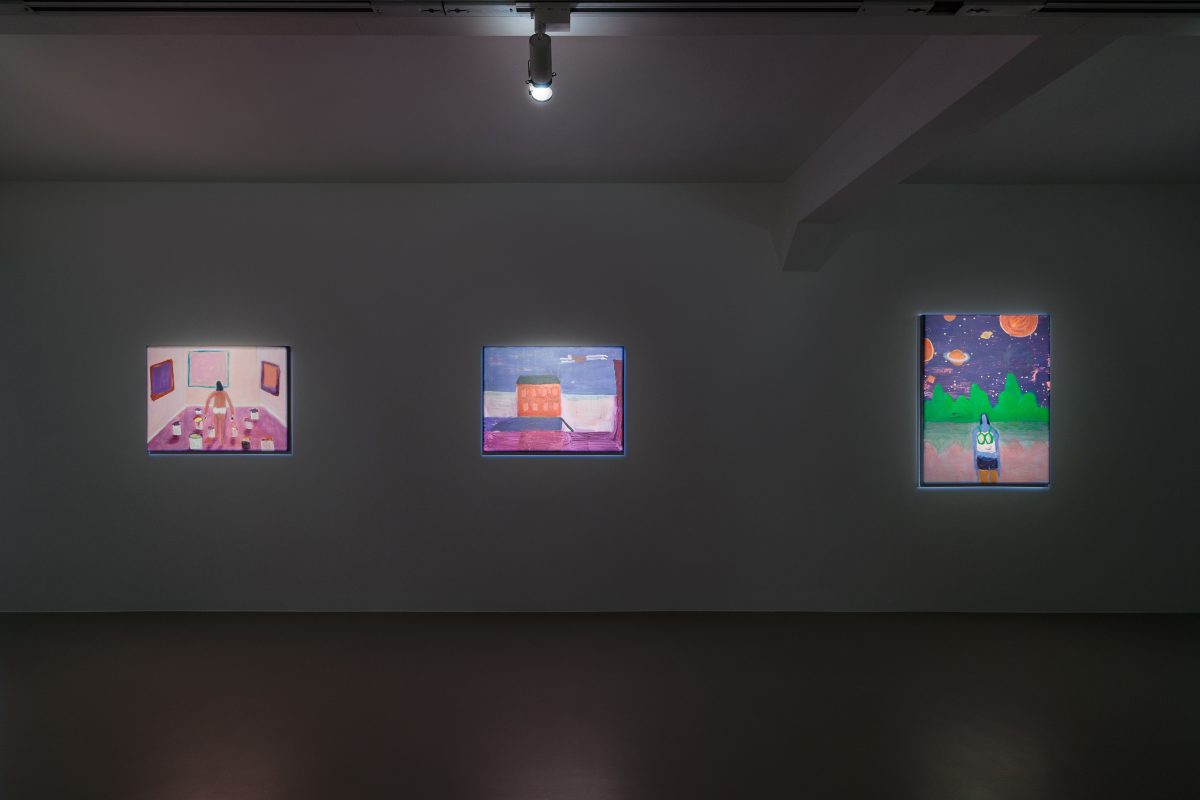 Katherine Bradford, <i>American Odyssey</i>, 2024</br> installation view, halle fur kunst, graz